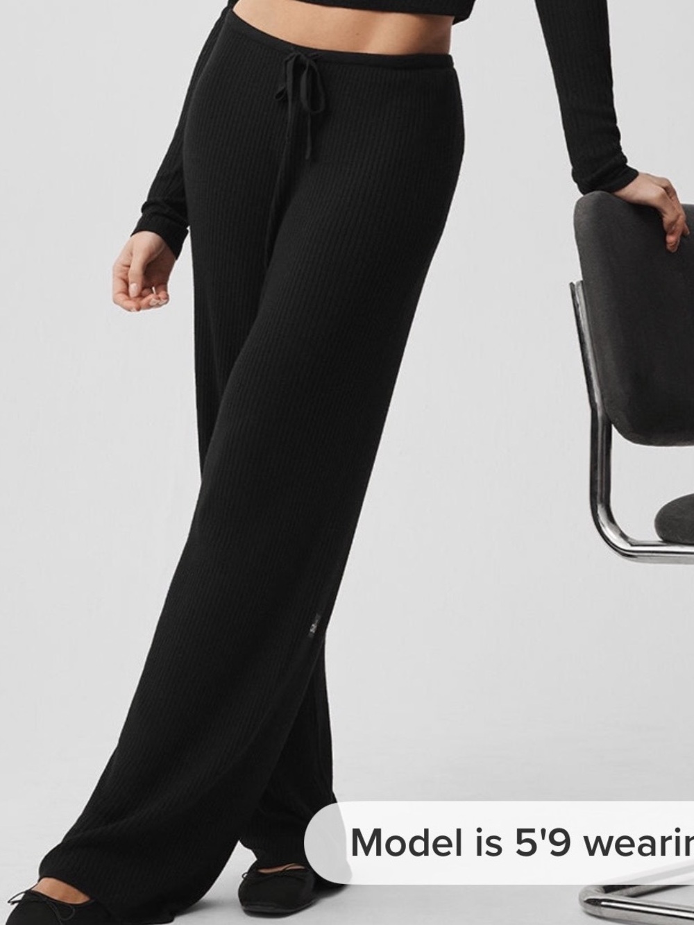ALO Yoga Black Ribbed flared Lounge Pants